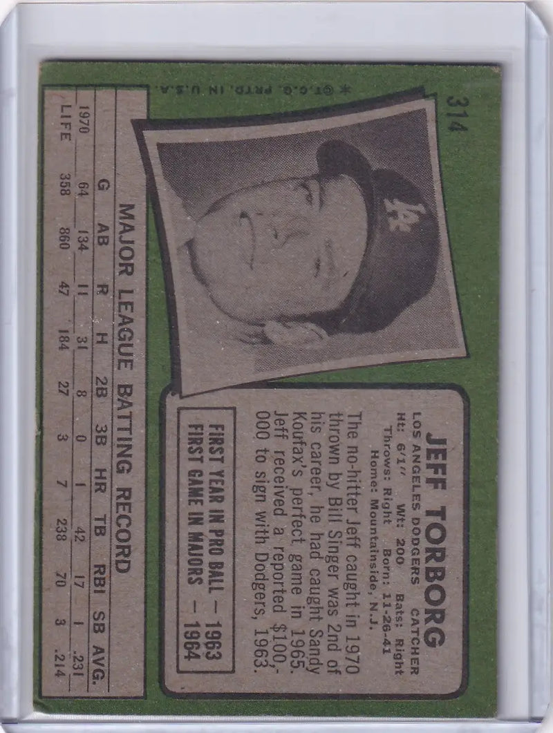 1971 Topps Baseball #314 Jeff Torborg - Los Angeles Dodgers