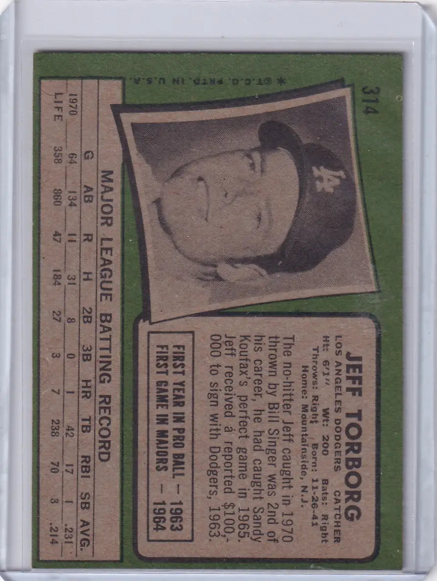 1971 Topps Baseball #314 Jeff Torborg - Los Angeles Dodgers