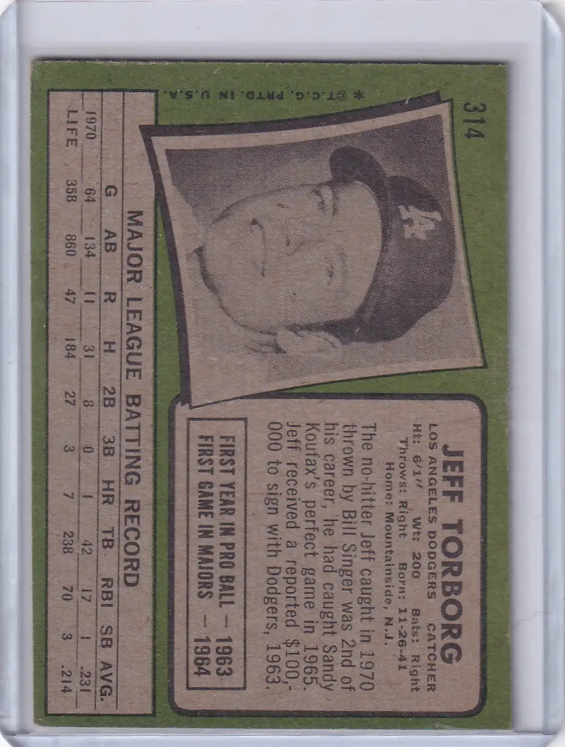 1971 Topps Baseball #314 Jeff Torborg - Los Angeles Dodgers