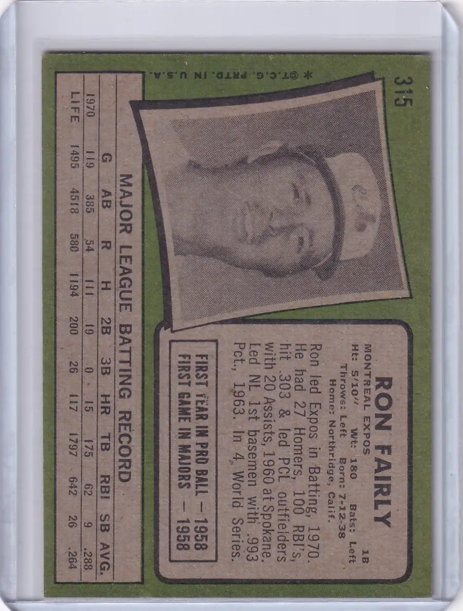 1971 Topps Baseball #315 Ron Fairly - Montreal Expos