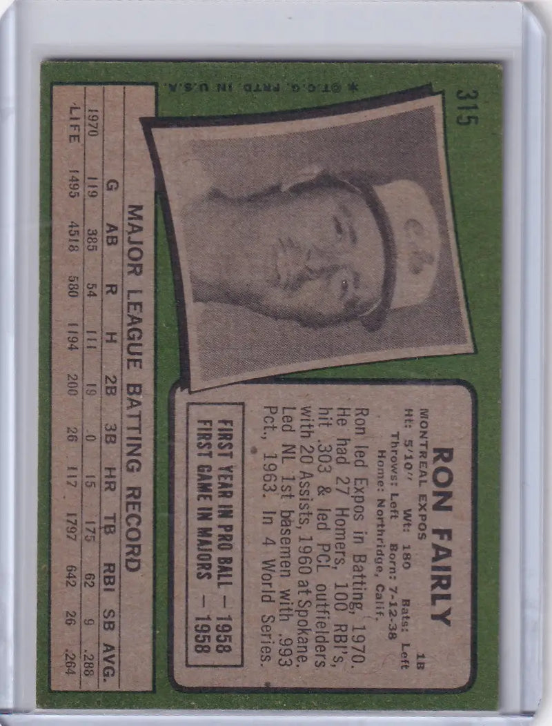 1971 Topps Baseball #315 Ron Fairly - Montreal Expos