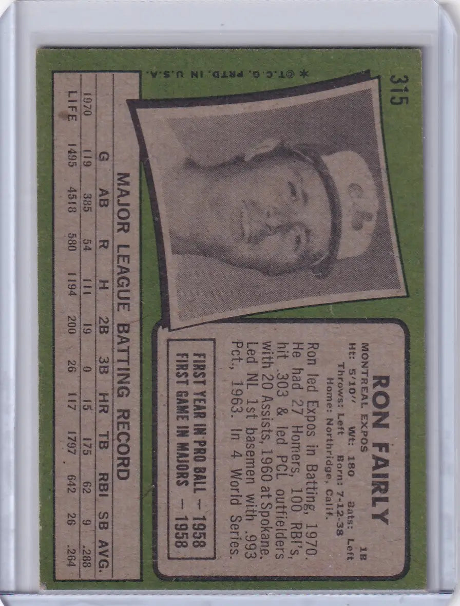1971 Topps Baseball #315 Ron Fairly - Montreal Expos