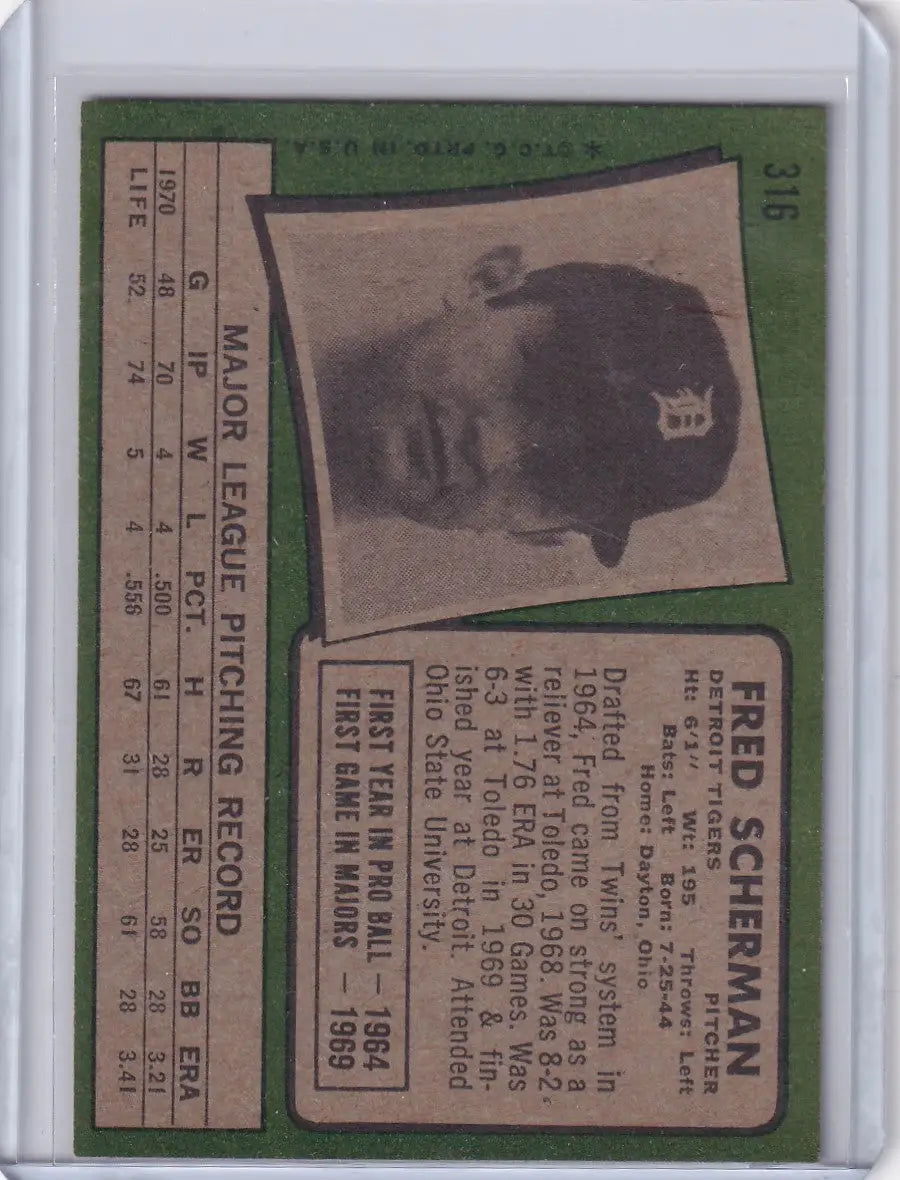 1971 Topps Baseball #316 Fred Scherman - Detroit Tigers RC