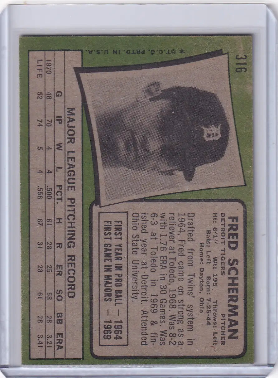 1971 Topps Baseball #316 Fred Scherman - Detroit Tigers RC