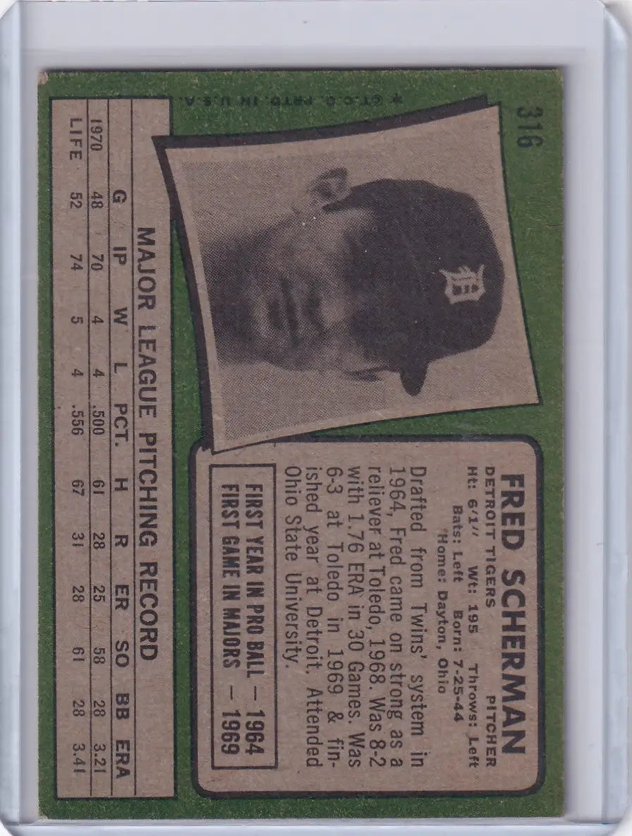 1971 Topps Baseball #316 Fred Scherman - Detroit Tigers RC