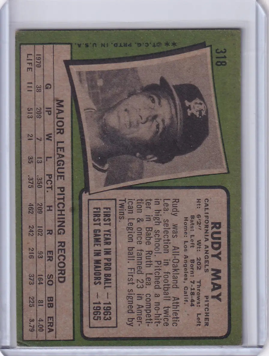 1971 Topps Baseball #318 Rudy May - California Angels