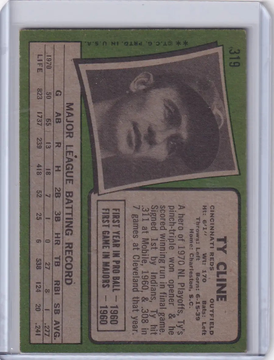 1971 Topps Baseball #319 Ty Cline - Cincinnati Reds - Baseball Card Single