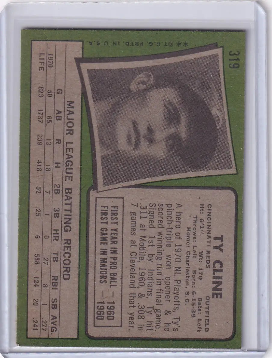 Baseball card of Ty Cline - Cincinnati Reds from 1971 Topps Baseball with player stats