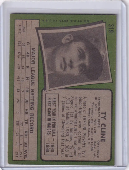 Baseball card of Ty Cline - Cincinnati Reds from 1971 Topps Baseball with player stats
