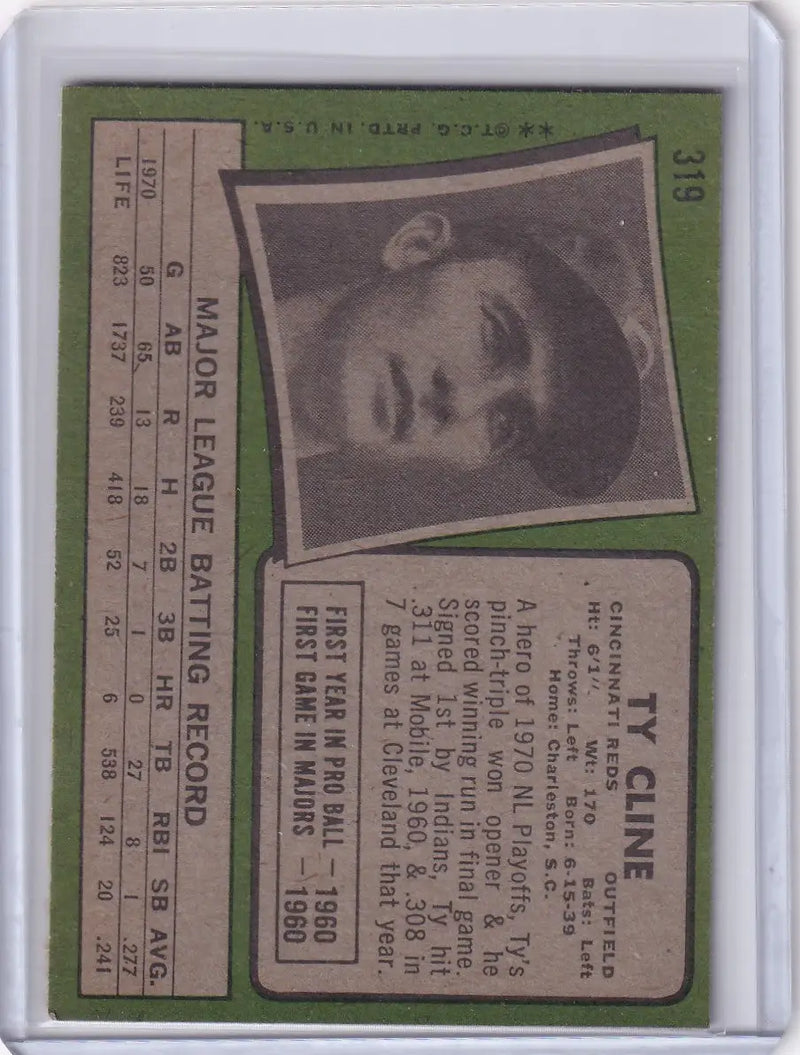 Baseball card of Ty Cline - Cincinnati Reds from 1971 Topps Baseball with player stats