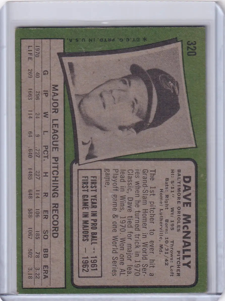 1971 Topps Baseball #320 Dave McNally - Baltimore Orioles