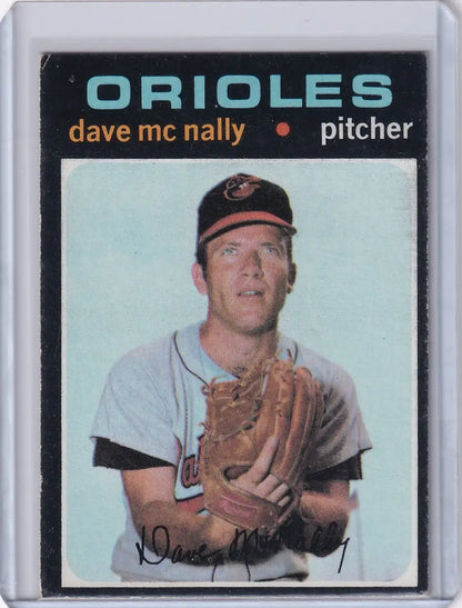 Vintage Topps Baseball card featuring Dave McNally as a pitcher for the Baltimore Orioles