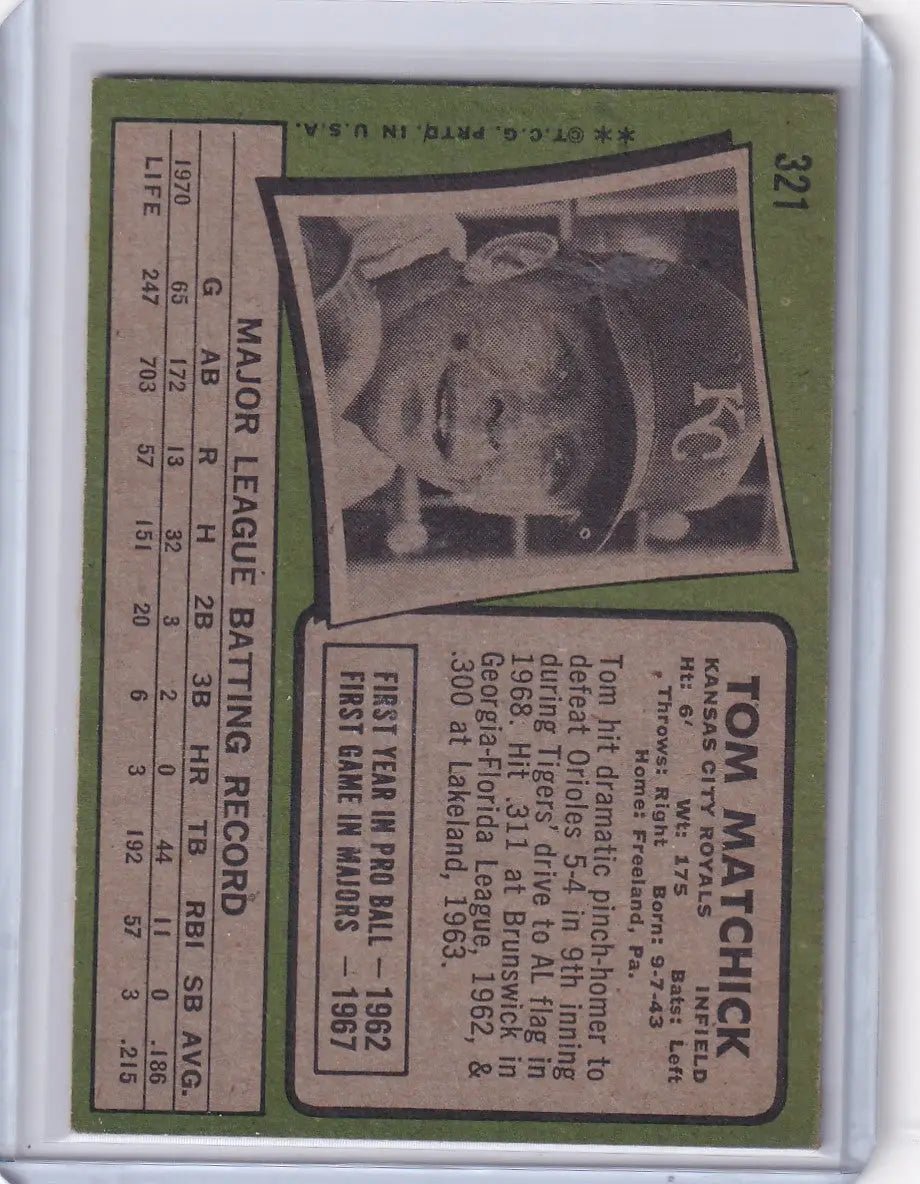 1971 Topps Baseball #321 Tom Matchick - Kansas City Royals
