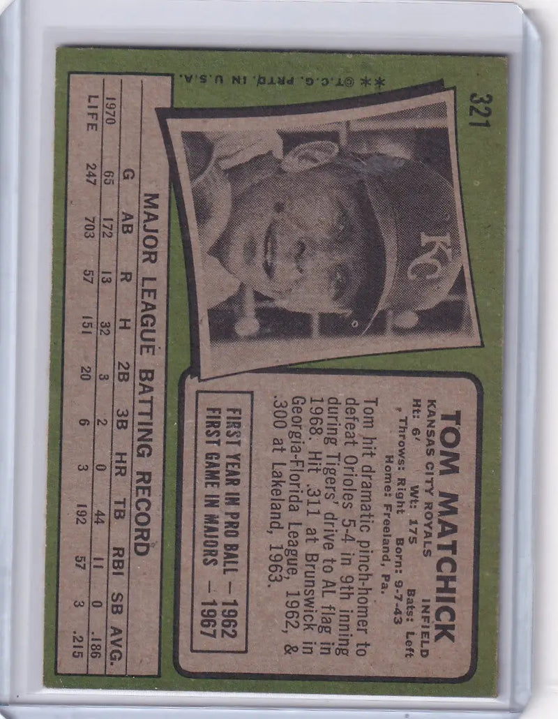 1971 Topps Baseball #321 Tom Matchick - Kansas City Royals