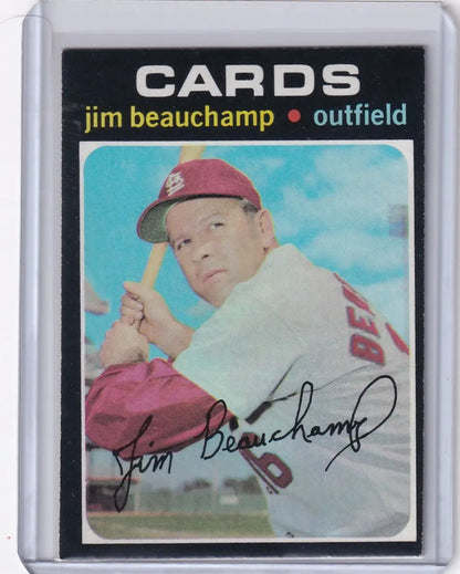 1971 Topps Baseball card of Jim Beauchamp, St. Louis Cardinals outfielder in batting pose