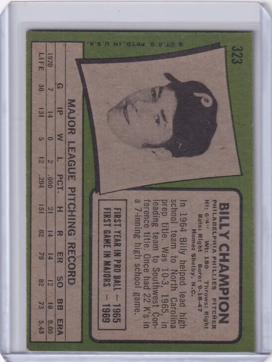 1971 Topps Baseball #323 Billy Champion - Philadelphia Phillies
