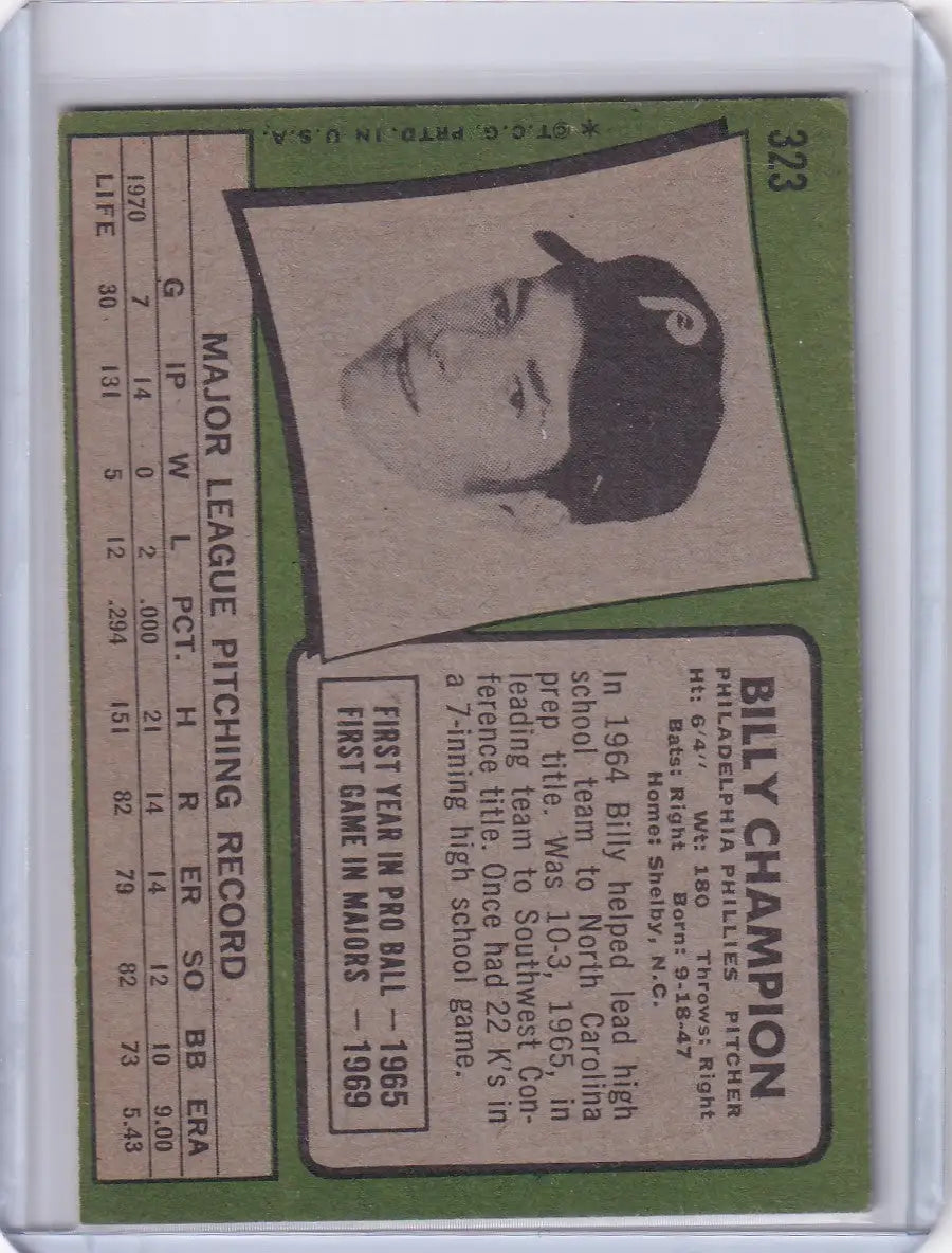 1971 Topps Baseball #323 Billy Champion - Philadelphia Phillies