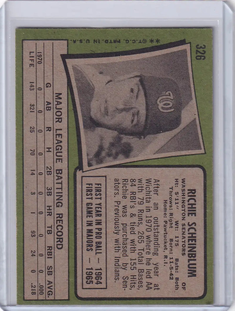 1971 Topps Baseball #326 Richie Scheinblum - Washington Senators