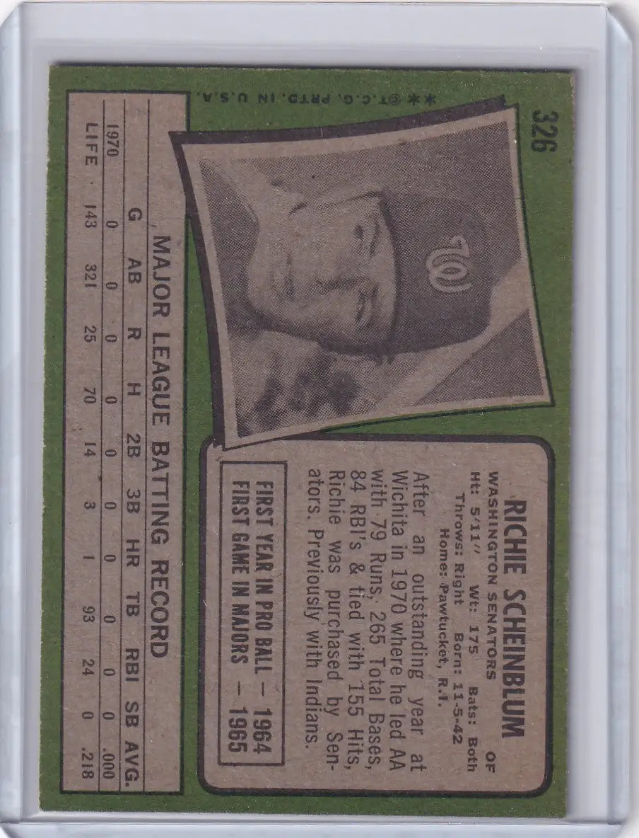 1971 Topps Baseball #326 Richie Scheinblum - Washington Senators
