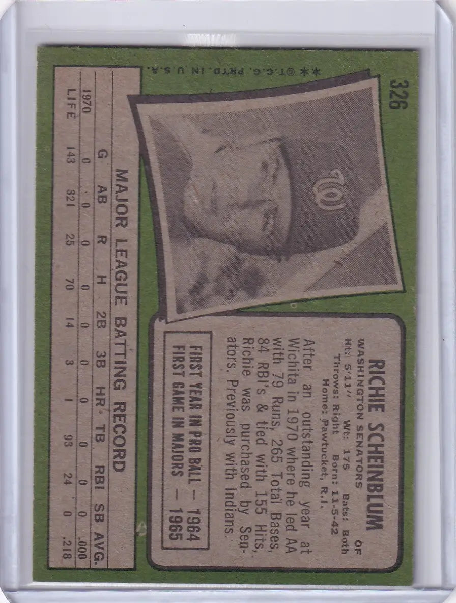 1971 Topps Baseball #326 Richie Scheinblum - Washington Senators