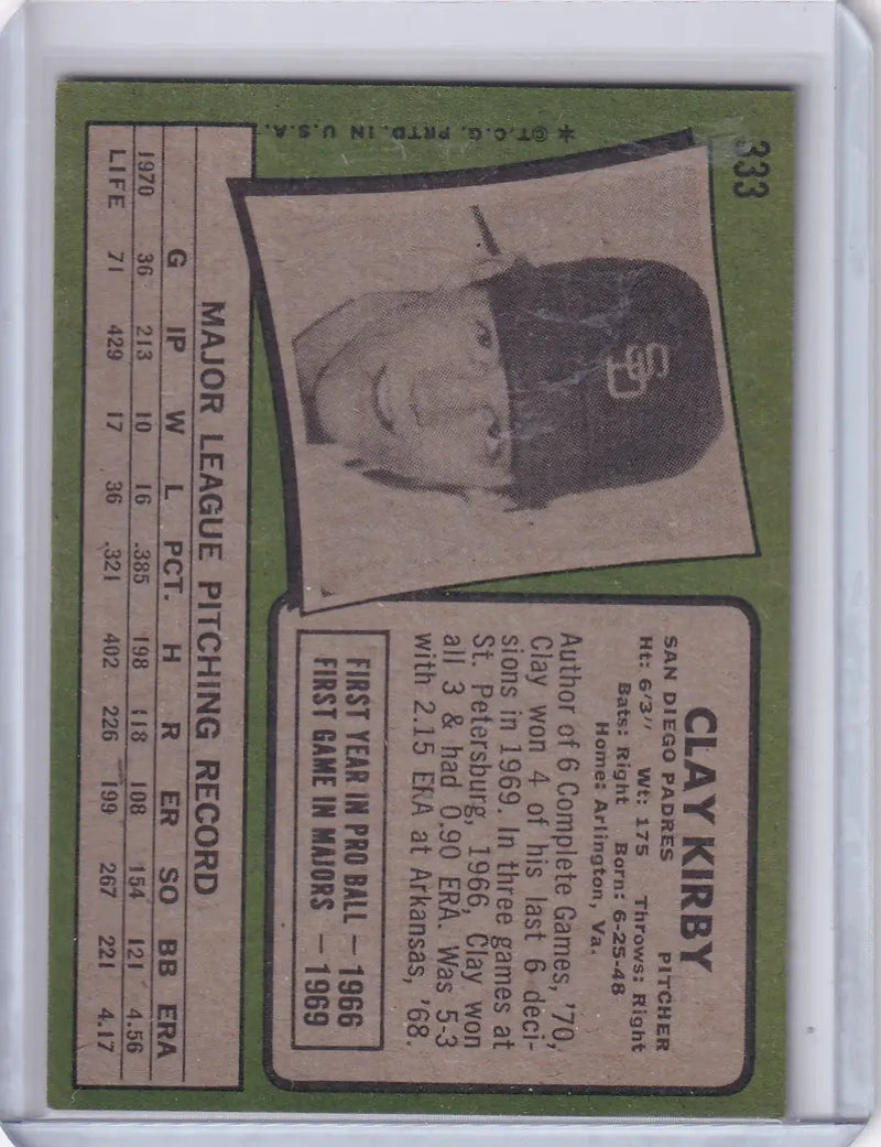 1971 Topps Baseball #333 Clay Kirby - San Diego Padres