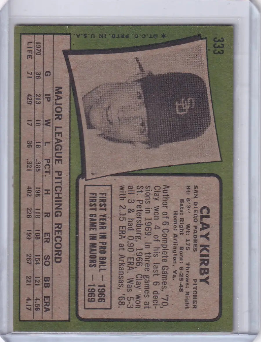 1971 Topps Baseball #333 Clay Kirby - San Diego Padres