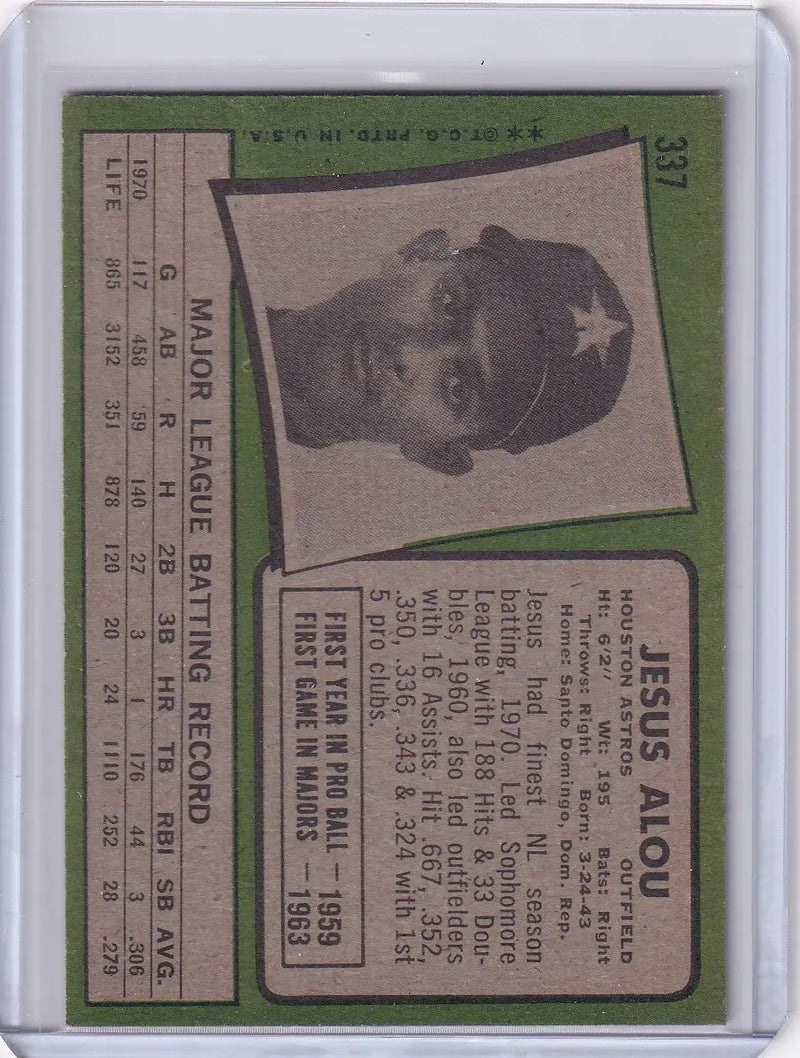 1971 Topps Baseball #337 Jesus Alou - Houston Astros