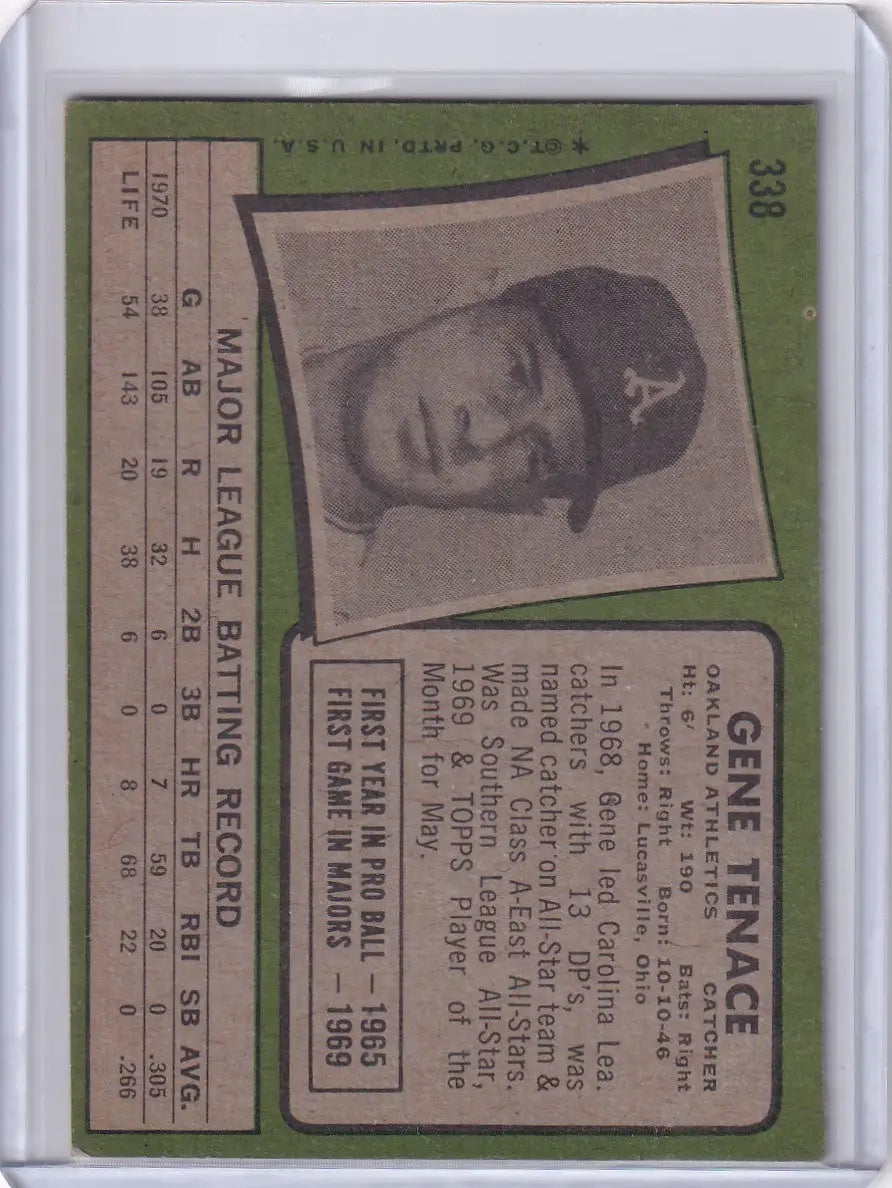 Vintage Topps Baseball card featuring Gene Tenace of the Oakland Athletics