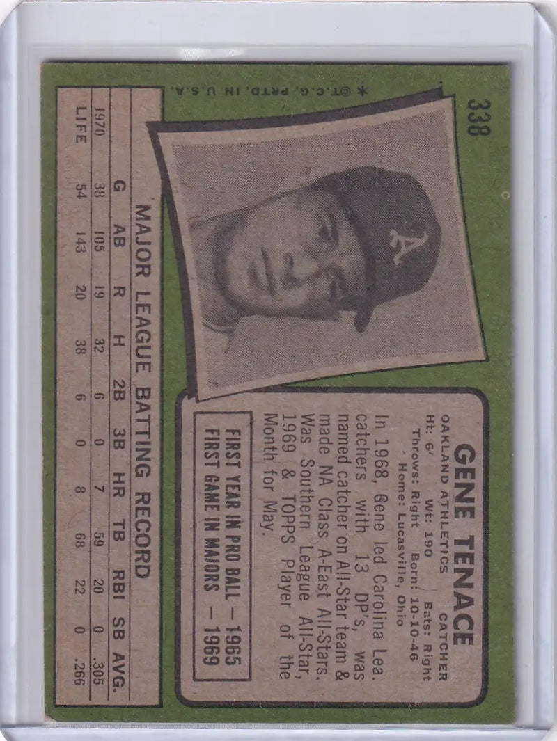 Vintage Topps Baseball card featuring Gene Tenace of the Oakland Athletics