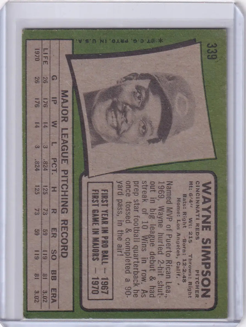 1971 Topps Baseball #339 Wayne Simpson - Cincinnati Reds