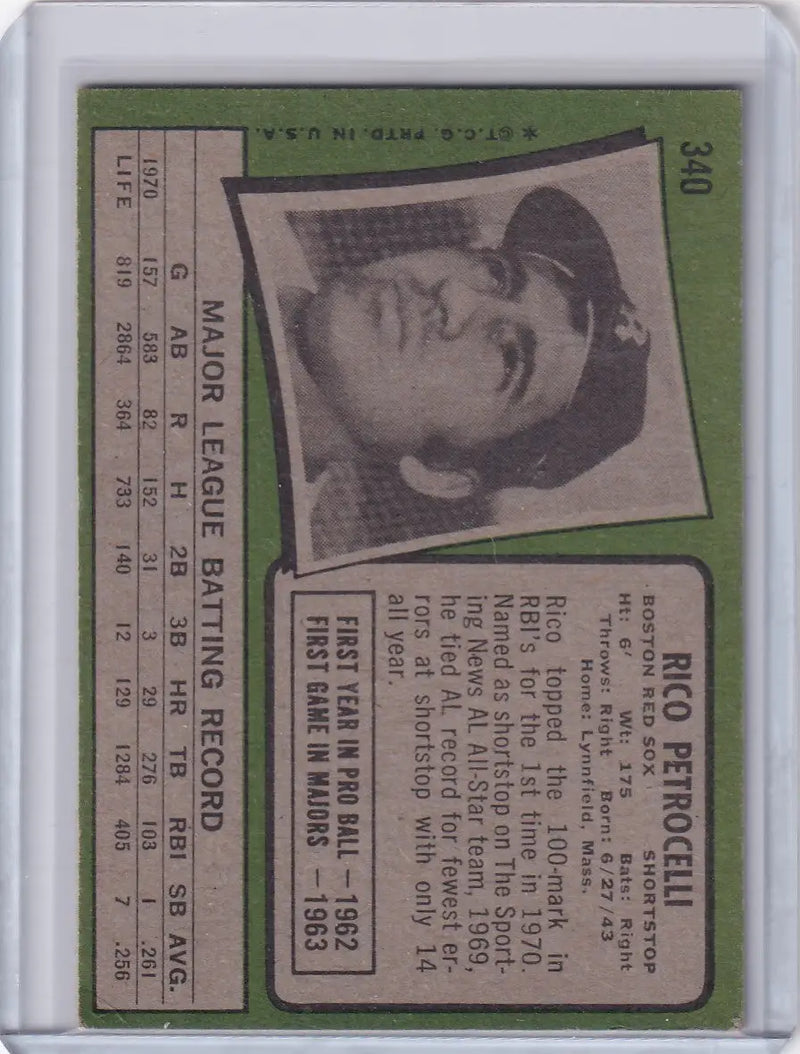 1971 Topps Baseball #340 Rico Petrocelli - Boston Red Sox