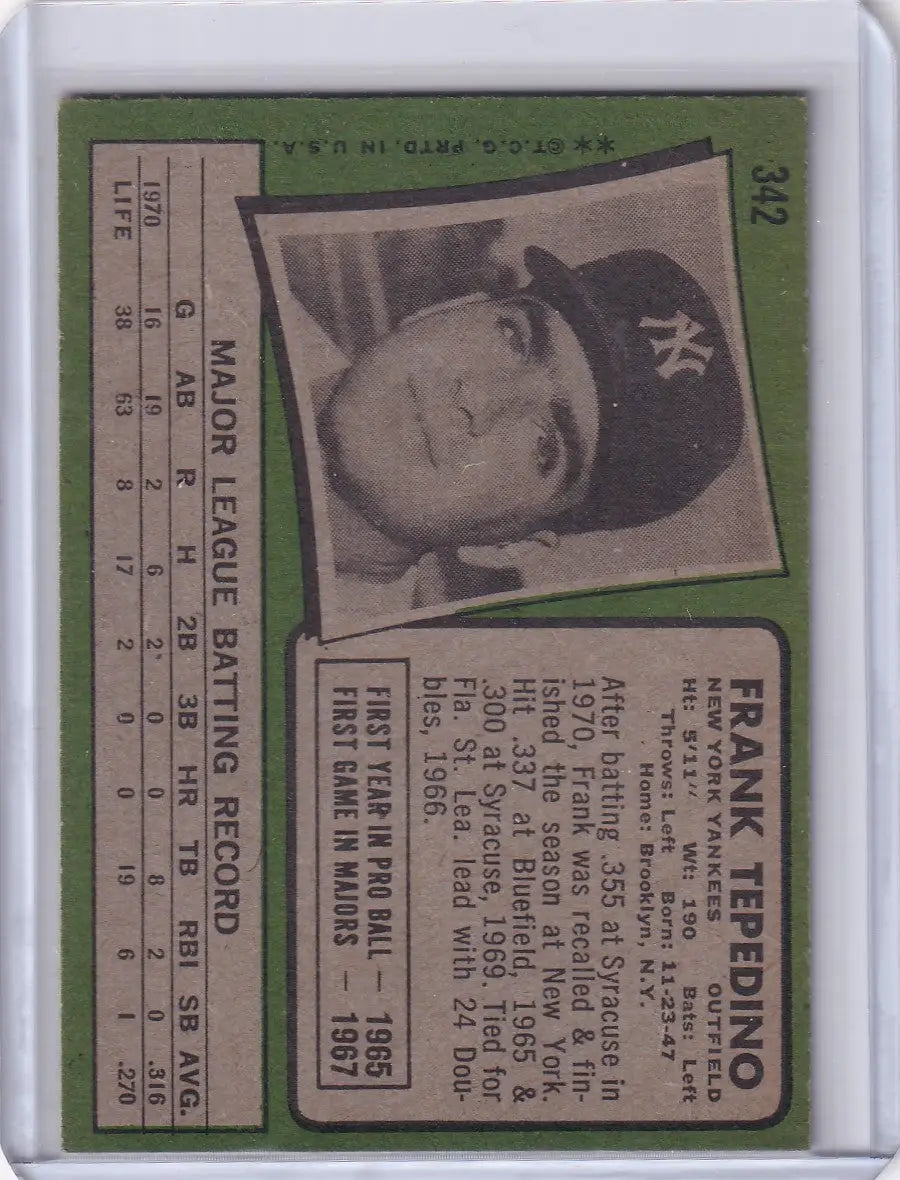 1971 Topps Baseball #342 Frank Tepedino - New York Yankees