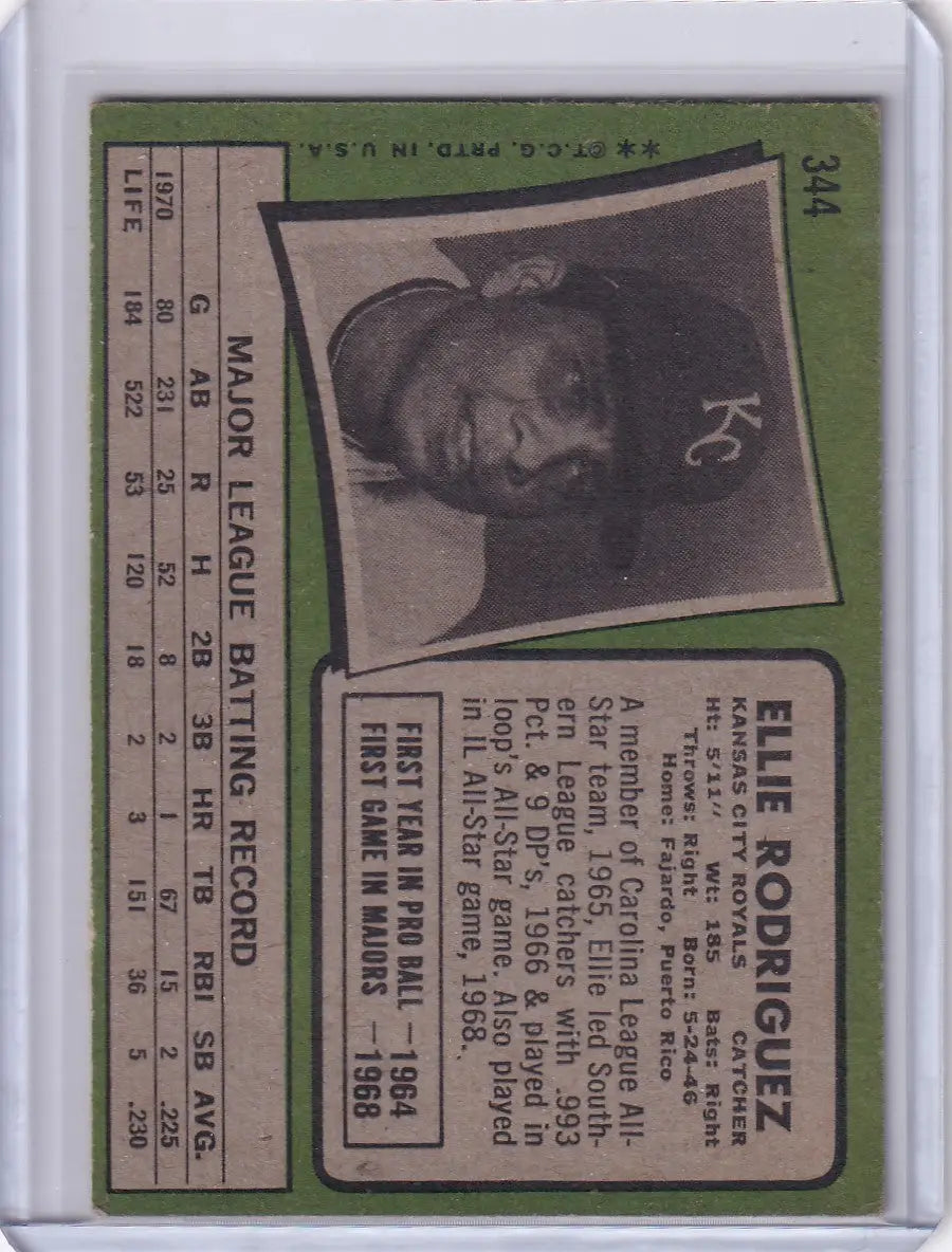 1971 Topps Baseball #344 Ellie Rodriguez - Kansas City Royals
