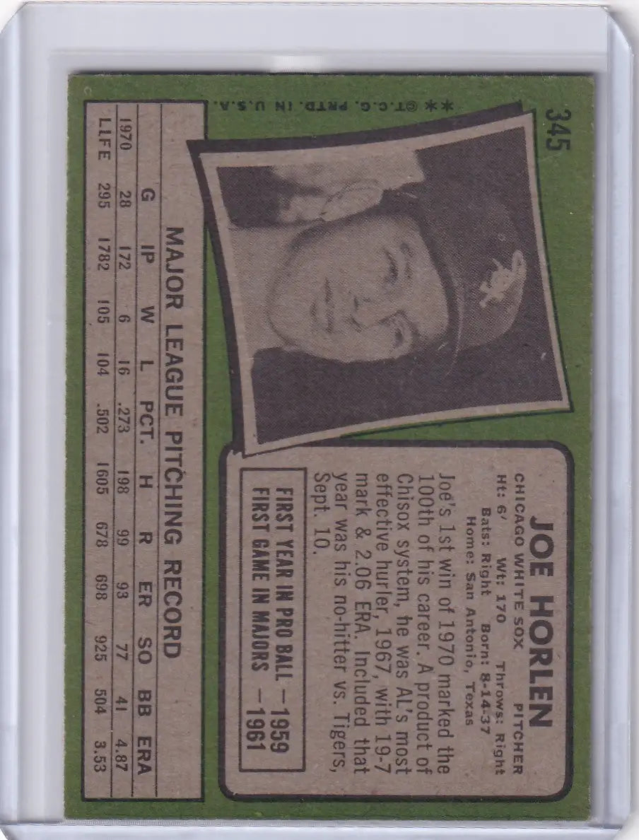 1971 Topps Baseball #345 Joe Horlen - Chicago White Sox