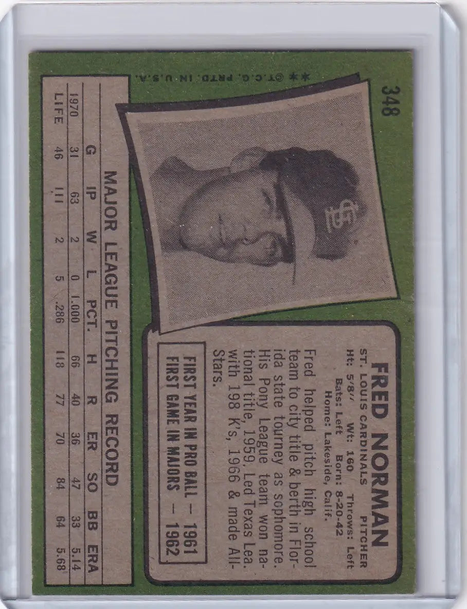 1971 Topps Baseball #348 Fred Norman - St. Louis Cardinals