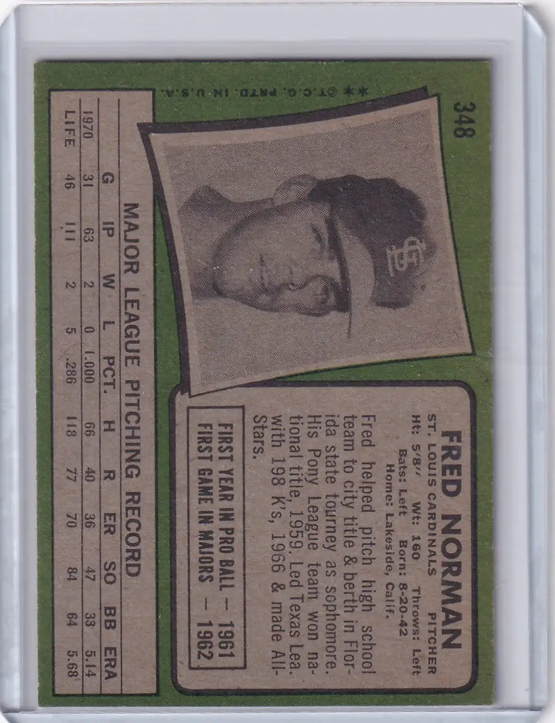 1971 Topps Baseball #348 Fred Norman - St. Louis Cardinals