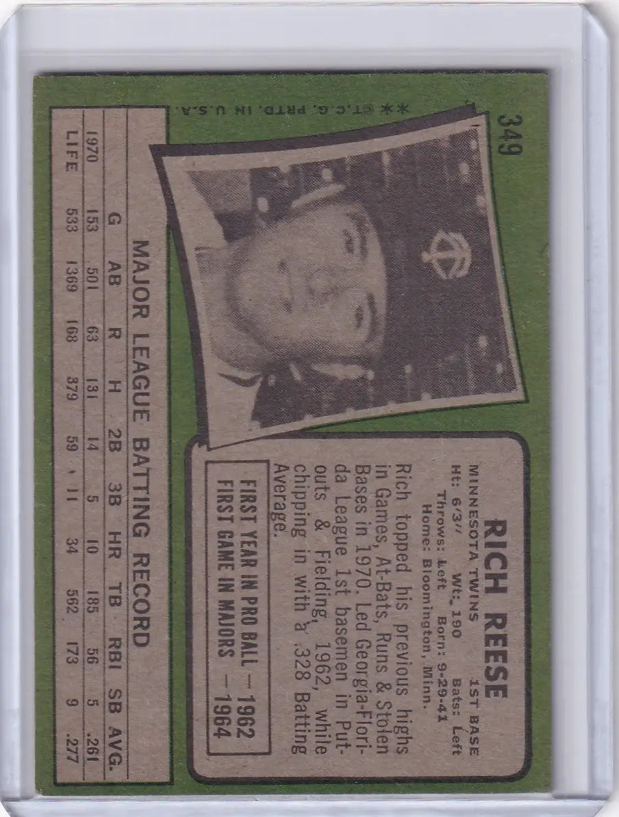 1971 Topps Baseball #349 Rich Reese - Minnesota Twins