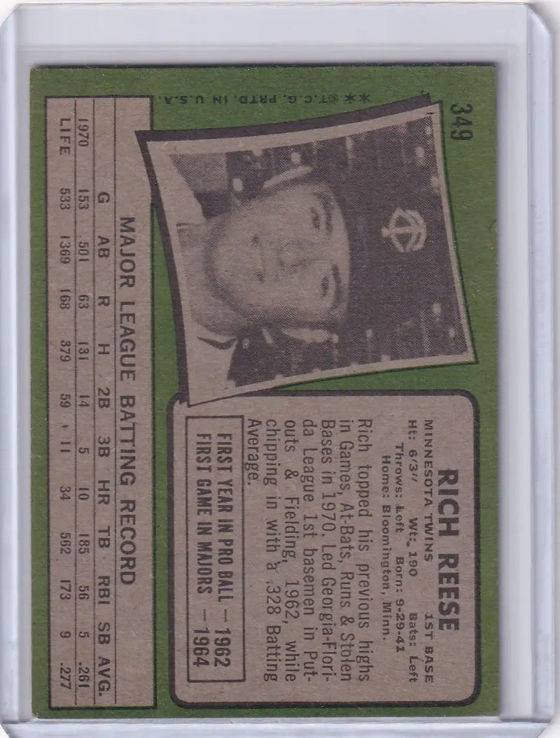 1971 Topps Baseball #349 Rich Reese - Minnesota Twins