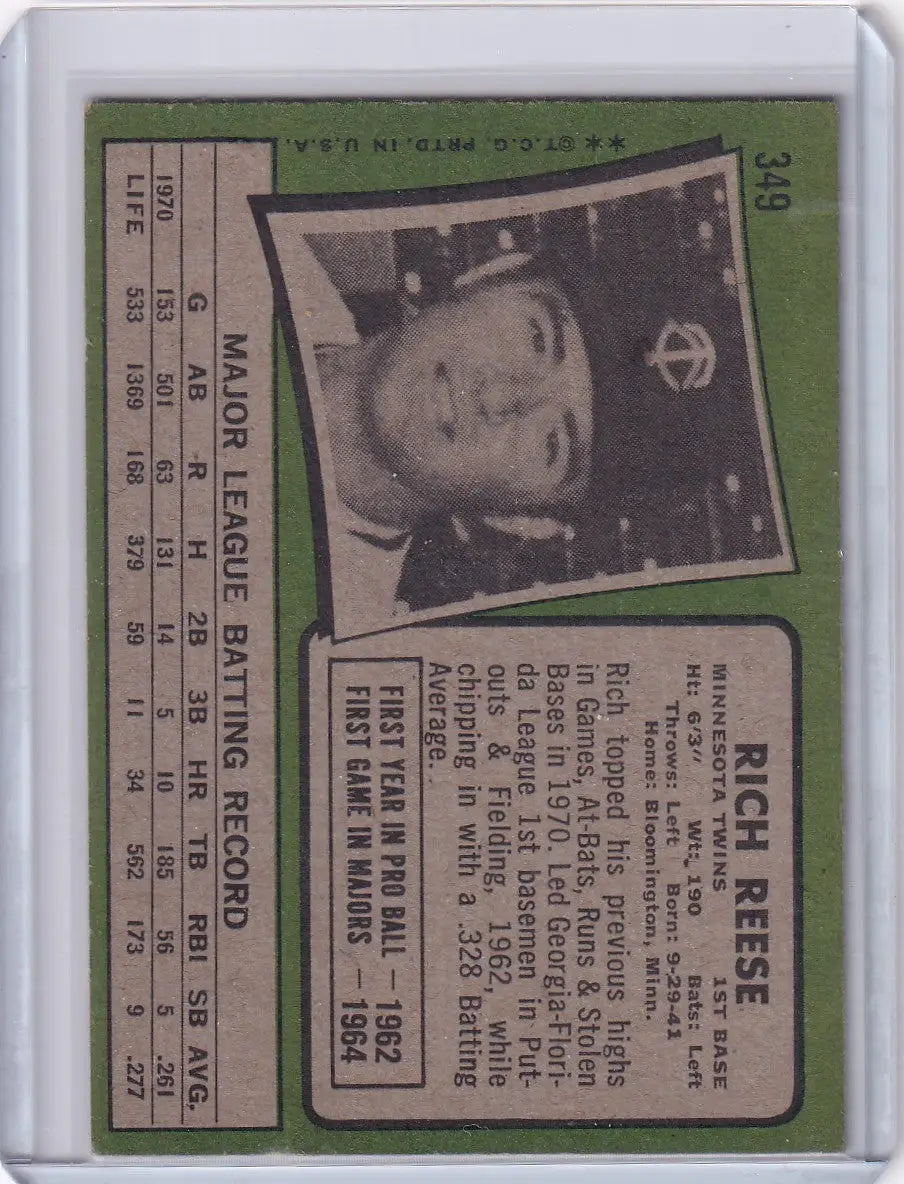 1971 Topps Baseball #349 Rich Reese - Minnesota Twins