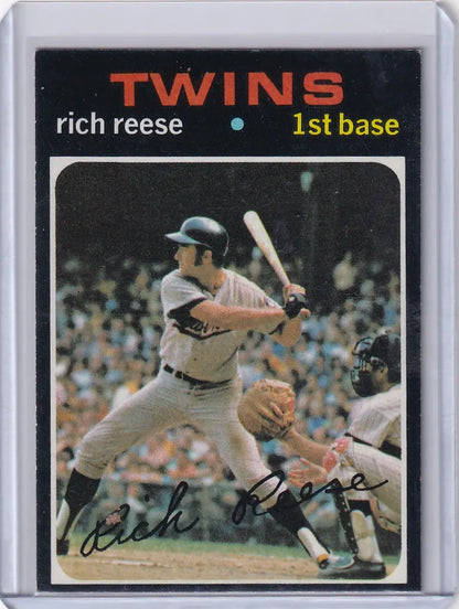 Topps Baseball card of Rich Reese swinging for the Minnesota Twins in 1971