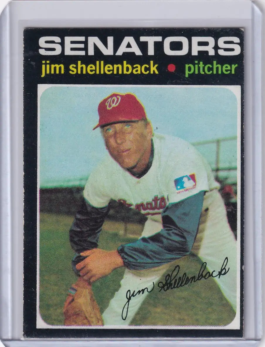 Baseball card of Jim Shellenback from the 1971 Topps Baseball Washington Senators series