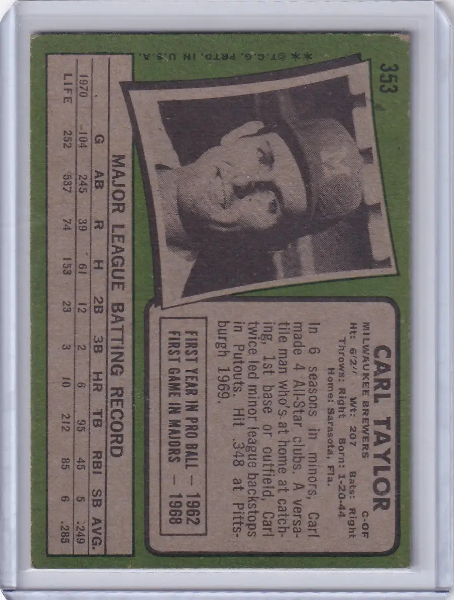 1971 Topps Baseball #353 Carl Taylor - Milwaukee Brewers