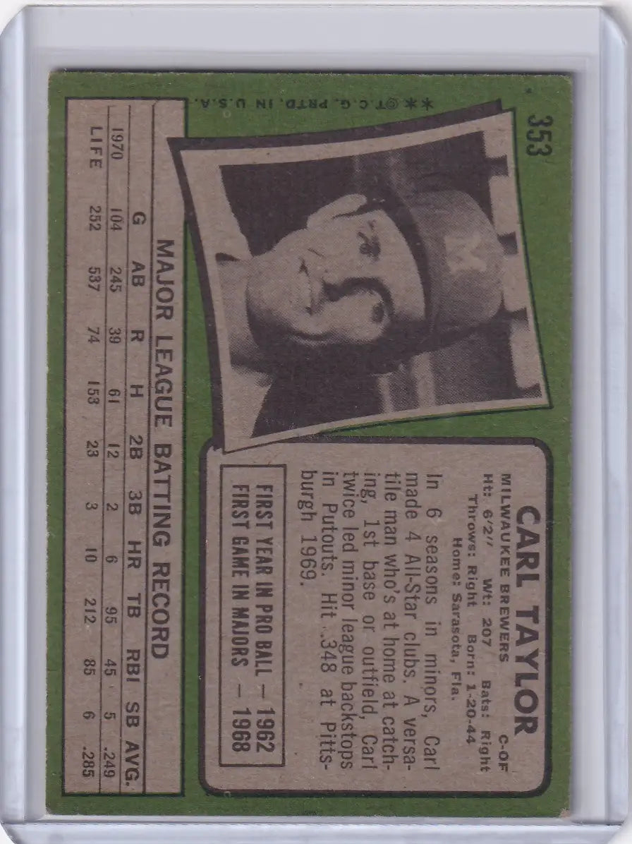 1971 Topps Baseball #353 Carl Taylor - Milwaukee Brewers