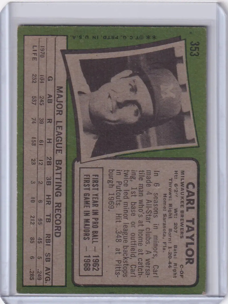 1971 Topps Baseball #353 Carl Taylor - Milwaukee Brewers