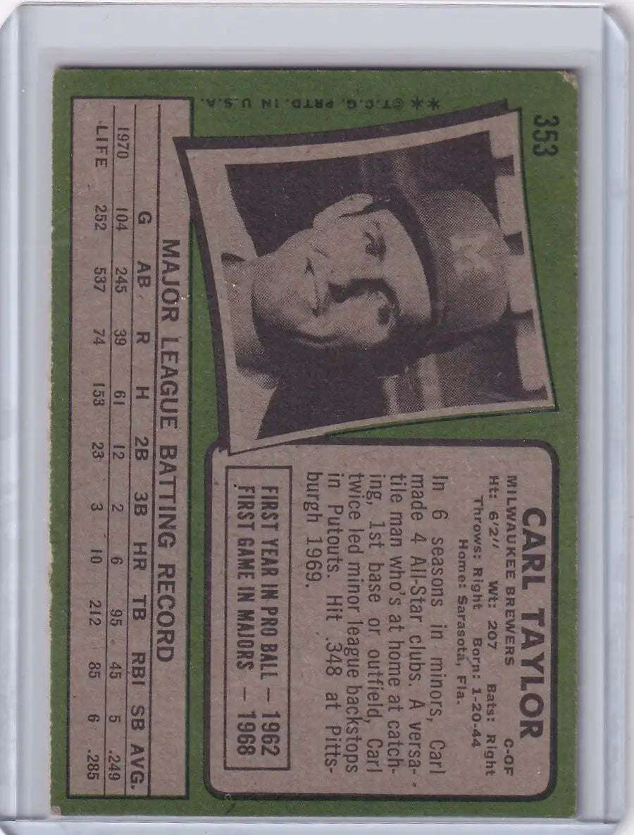1971 Topps Baseball #353 Carl Taylor - Milwaukee Brewers
