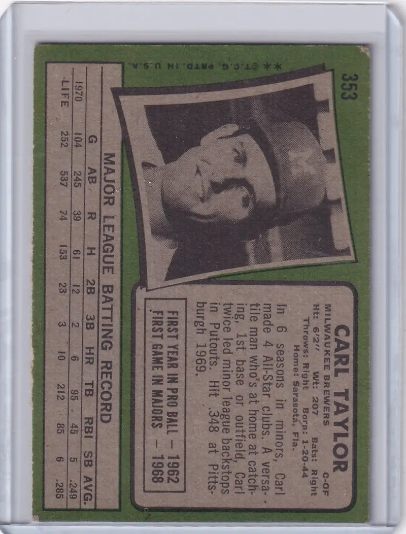 1971 Topps Baseball #353 Carl Taylor - Milwaukee Brewers