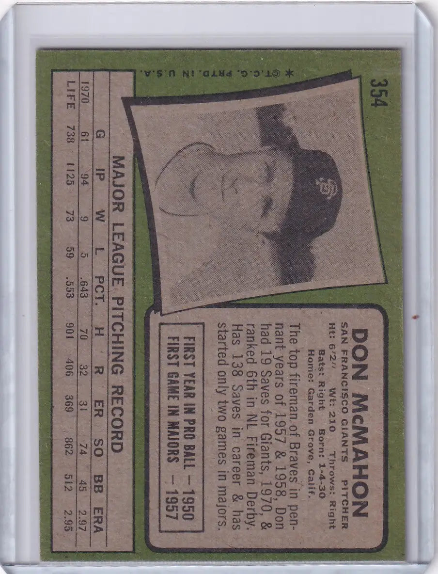 1971 Topps Baseball #354 Don McMahon - San Francisco Giants