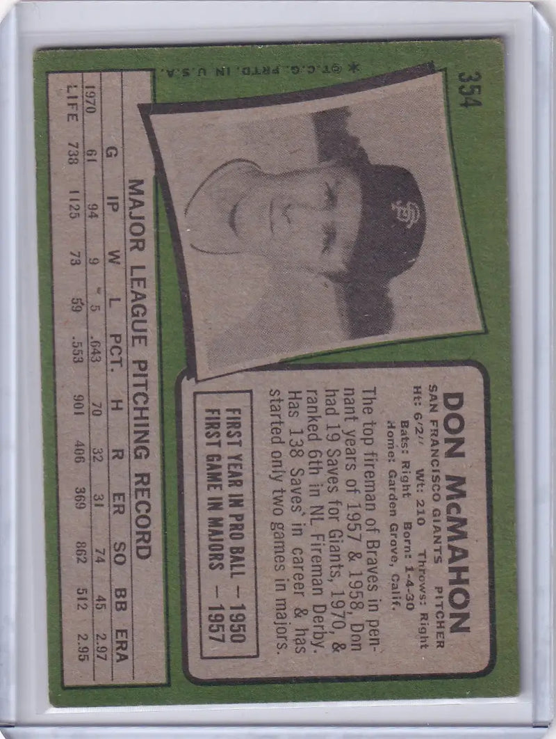 1971 Topps Baseball #354 Don McMahon - San Francisco Giants