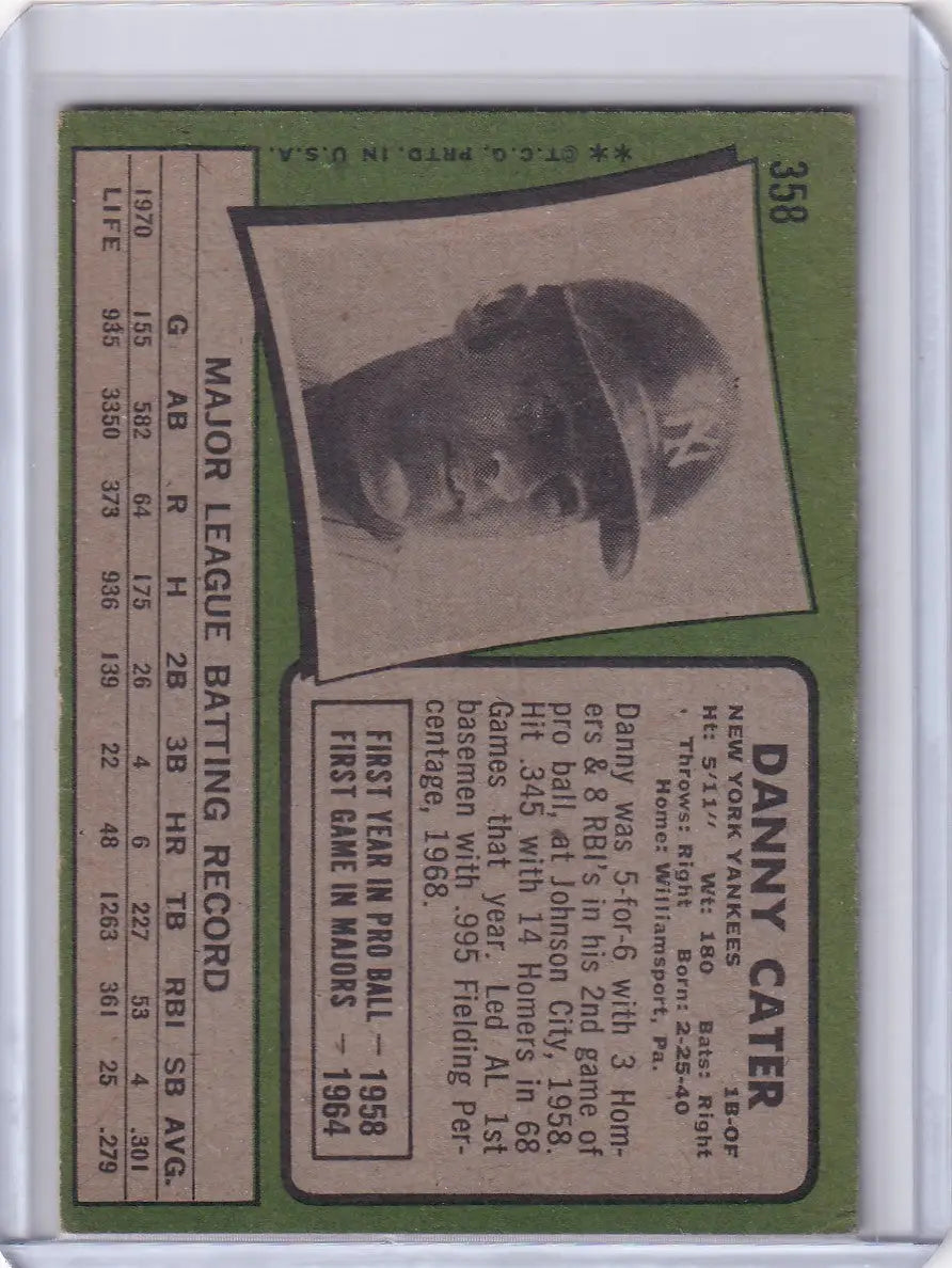 1971 Topps Baseball #358 Danny Cater - New York Yankees