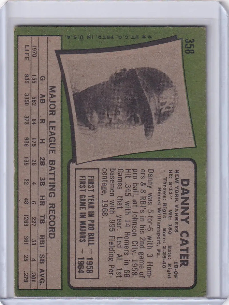 1971 Topps Baseball #358 Danny Cater - New York Yankees